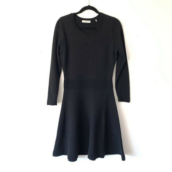 Sandro Textured Knit Long Sleeve Fit & Flare Dress - Picture 1 of 8